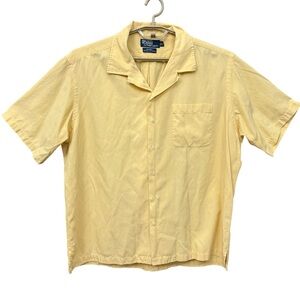 Polo Ralph Lauren Caldwell Loop Collar Camp Shirt Silk Cotton Yellow Mens XL